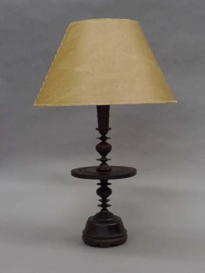 Pair of French Colonial Mid Century Carved Wood Table Lamps 1930