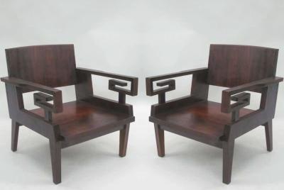 Pair of French Colonial Mid Century Modern Neoclassical Kingwood Lounge Chairs