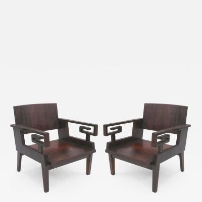 Pair of French Colonial Mid Century Modern Neoclassical Kingwood Lounge Chairs
