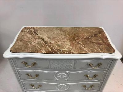 Pair of French Country Style Marble Top Commodes