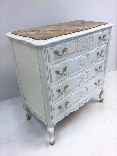 Pair of French Country Style Marble Top Commodes