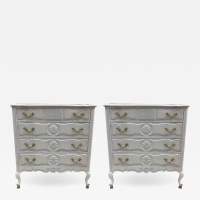 Pair of French Country Style Marble Top Commodes