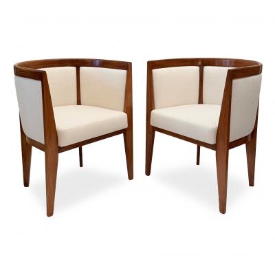 Pair of French Curved Back Upholstered Chairs