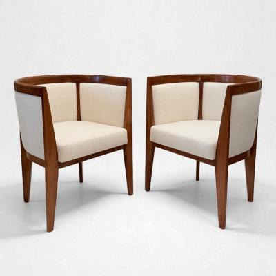 Pair of French Curved Back Upholstered Chairs