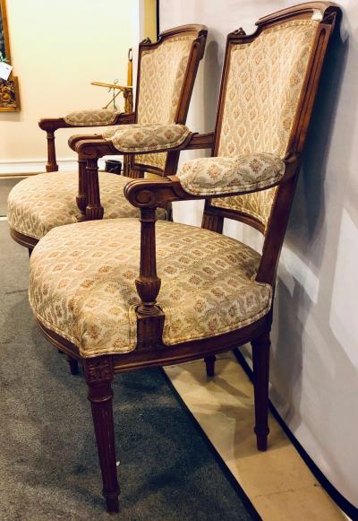 Pair of French Custom Louis XVI Style Carved Bergere Office or Armchairs