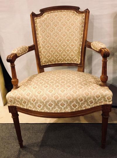 Pair of French Custom Louis XVI Style Carved Bergere Office or Armchairs