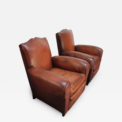 Pair of French Deco Leather Mustache Club Chairs