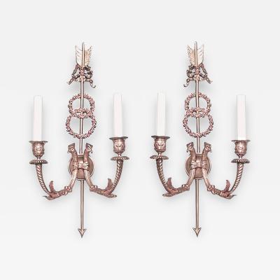 Pair of French Directoire Bronze Dore Bird and Arrow Wall Sconces