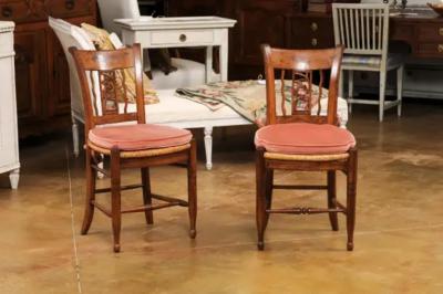 Pair of French Directoire Period Walnut Side Chairs with Carved Stags