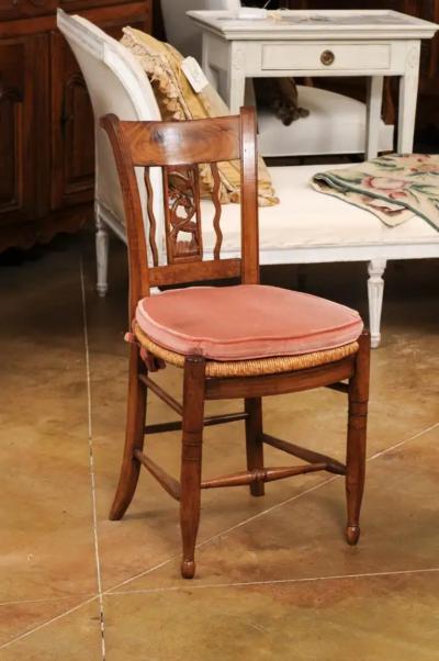 Pair of French Directoire Period Walnut Side Chairs with Carved Stags