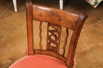 Pair of French Directoire Period Walnut Side Chairs with Carved Stags
