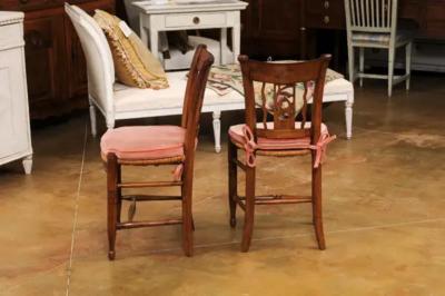Pair of French Directoire Period Walnut Side Chairs with Carved Stags