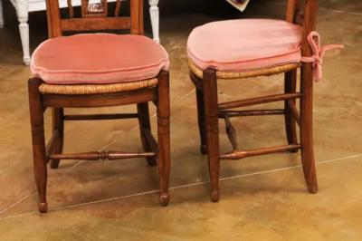 Pair of French Directoire Period Walnut Side Chairs with Carved Stags