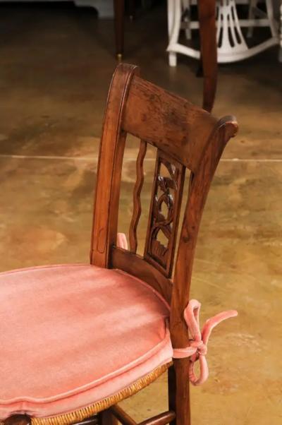 Pair of French Directoire Period Walnut Side Chairs with Carved Stags