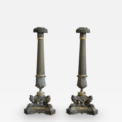 Pair of French Early 19th Century Candlesticks in Gilded Bronze