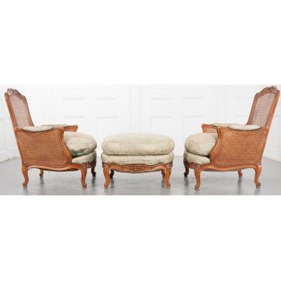 Pair of French Early 20th Century Louis XV Style Bergeres Ottoman