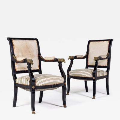 Pair of French Ebonised Armchairs