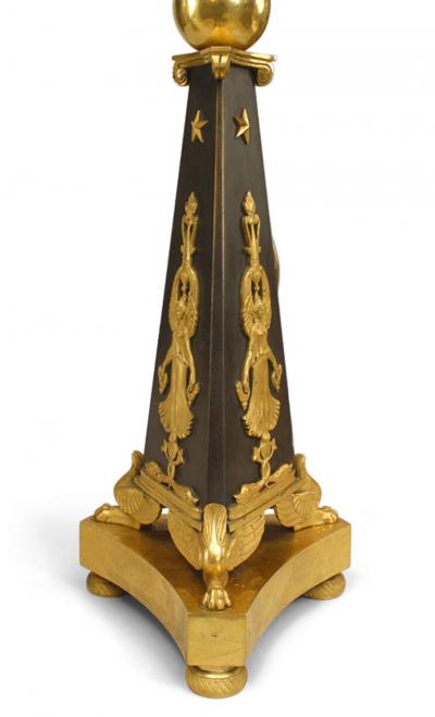 Pair of French Empire Black and Gilt Candelabras with Bird Figures