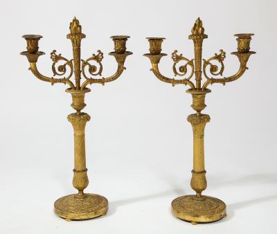 Pair of French Empire Bronze 2 Arm Candelabra