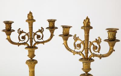 Pair of French Empire Bronze 2 Arm Candelabra