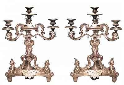 Pair of French Empire Bronze Dore Candelabras with Sphinx Figures