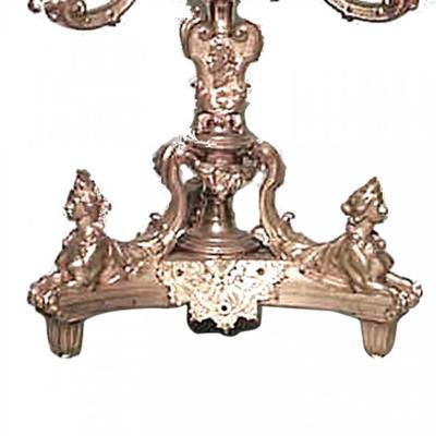 Pair of French Empire Bronze Dore Candelabras with Sphinx Figures