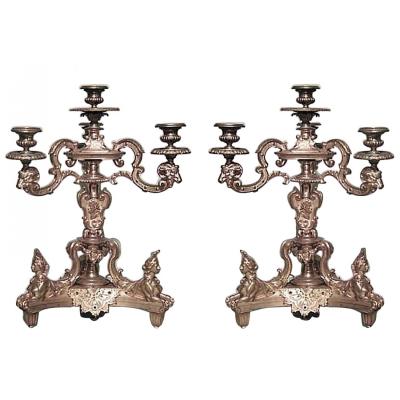 Pair of French Empire Bronze Dore Candelabras with Sphinx Figures