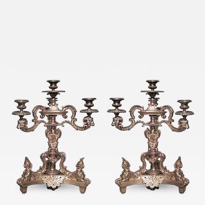 Pair of French Empire Bronze Dore Candelabras with Sphinx Figures