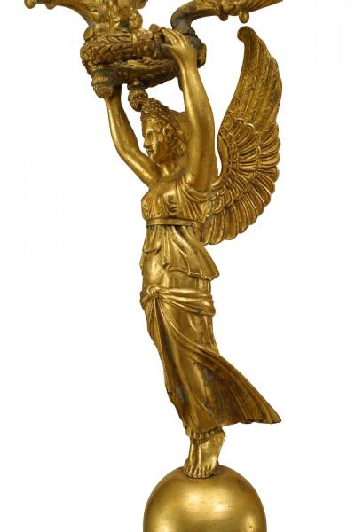 Pair of French Empire Bronze Dore Candelabras with Winged Figures