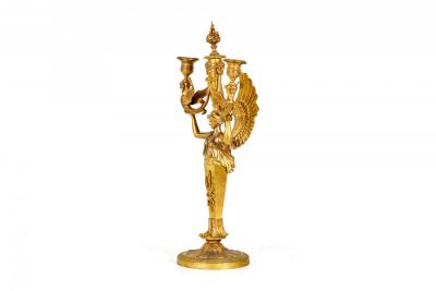 Pair of French Empire Bronze Dore Figural Candelabras With Griffins