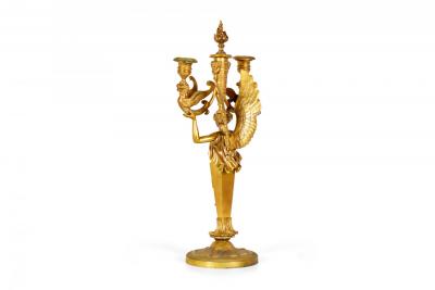 Pair of French Empire Bronze Dore Figural Candelabras With Griffins