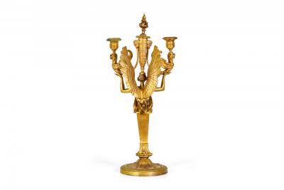 Pair of French Empire Bronze Dore Figural Candelabras With Griffins