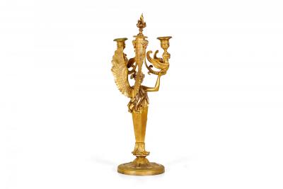 Pair of French Empire Bronze Dore Figural Candelabras With Griffins