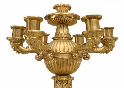 Pair of French Empire Bronze Dore Ram Head Candelabras