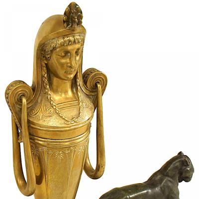 Pair of French Empire Bronze Panther Andirons