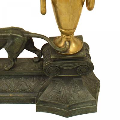 Pair of French Empire Bronze Panther Andirons