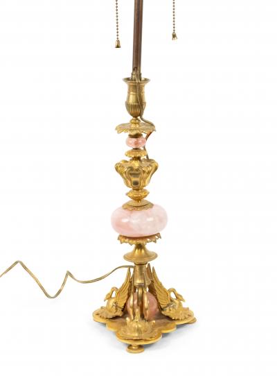 Pair of French Empire Bronze and Quartz Swan Table Lamps