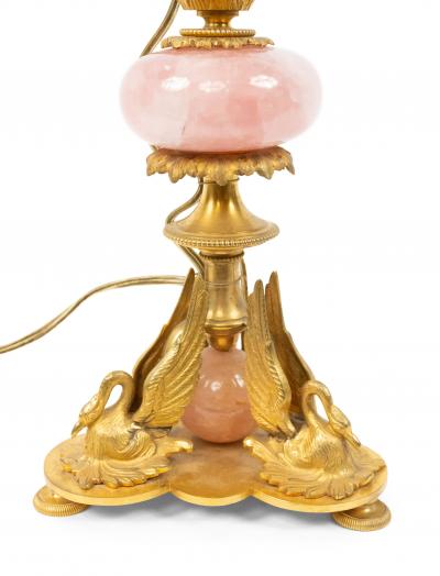 Pair of French Empire Bronze and Quartz Swan Table Lamps