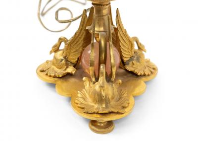 Pair of French Empire Bronze and Quartz Swan Table Lamps