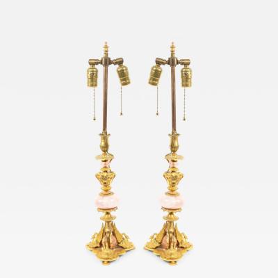 Pair of French Empire Bronze and Quartz Swan Table Lamps