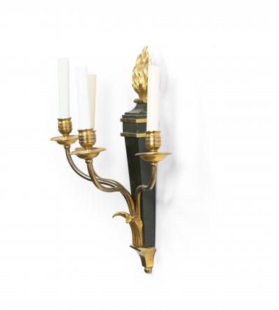 Pair of French Empire Ebonized Gilt Wall Sconces