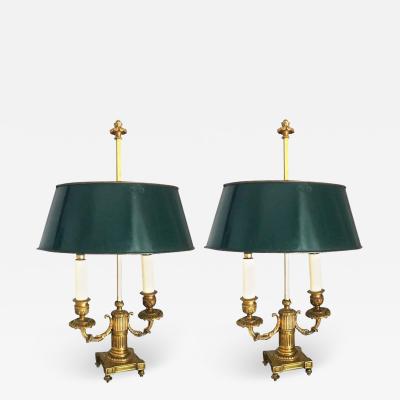 Pair of French Empire Gilt Bronze Two Arm Bouillotte Lamps or Table Lamps 1815