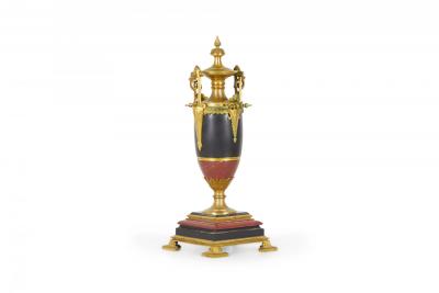 Pair of French Empire Gilt Bronze and Marble Urns