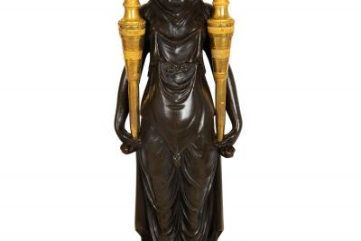 Pair of French Empire Gilt Patinated Bronze Three Light Candelabra ca 1815