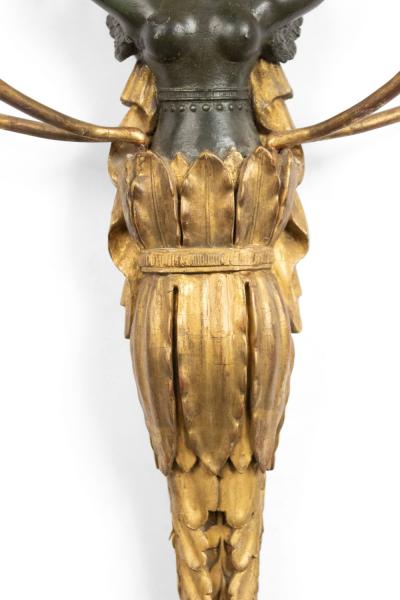 Pair of French Empire Gilt Wood and Lacquer Wall Sconces