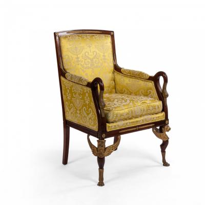 Pair of French Empire Gold Berga Arm Chair