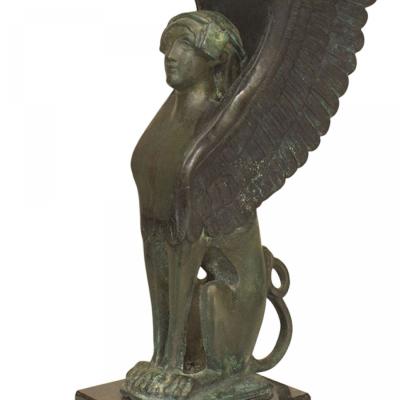 Pair of French Empire Green Patinated Spinxes