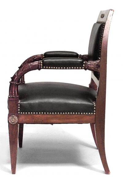 Pair of French Empire Mahogany Leather Arm Chairs