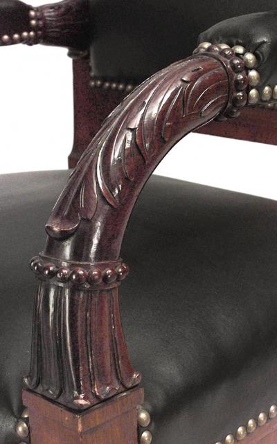 Pair of French Empire Mahogany Leather Armchairs