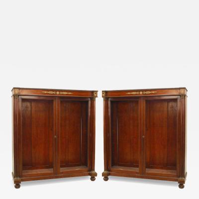 Pair of French Empire Mahogany and Bronze Bookcases